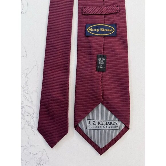 George Sherman JZ Richards Tie Red 100% Silk Handmade In USA Boulder Colorado - Picture 1 of 5